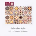 Adesivi in PET stile boho con motivi floreali vintage in tonalità arancio e marrone - Boho