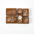 Vintage 6-piece wooden stamp set with white floral illustrations and healing quotes - Secret Garden