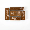 Vintage 6-piece wooden stamp set with white floral and gesture hand illustrations - Finger Magic
