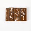 Vintage botanical wooden stamp set featuring detailed floral patterns on six wood blocks - Lush Leaves