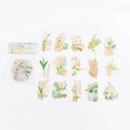 Vintage floral PET stickers pack with green plants and white roses for journaling - 30 Pcs / Green Floral (Soratani Recalls)
