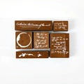Vintage wooden stamp set featuring romantic English script and celestial starry themes - Ink Radio