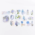 Deep blue floral PET sticker set with vintage frames and calligraphy for journaling - 30 Pcs / Dark Blue Floral