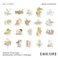 Retro Washi Paper Sticker Pack with Vintage Botanical and Floral Patterns 40 Pieces - Spring and Autumn Theme