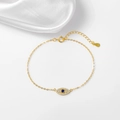 Bracciale in argento 925 occhio del diavolo con gemma blu e zirconi su seta bianca - Argento 925 / Oro