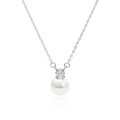 Eleganter runder Süßwasserperlen-Anhänger aus S925 Sterlingsilber mit Zirkon-Akzent - Weißgold