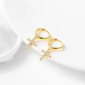 Orecchini a cerchio classici in argento S925 placcato oro con croce e zirconi bianchi - Argento 925 / Oro