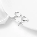 Orecchini a cerchio classici in argento sterling S925 con pendenti a croce - Argento 925 / Oro Bianco