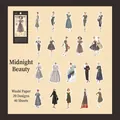 Vintage fashion girl washi stickers pack with mid-century style classic dress designs - 40 Sheets / Midnight Beauty