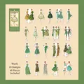 Vintage fashion woman stickers in retro green, washi paper craft set with 40 pieces - 40 Sheets / Dark Green Years