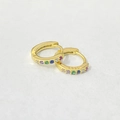 Close-up of S925 sterling silver gold hoop earrings with colorful zircon stones - 925 Silver Gold Plated / Multicolor