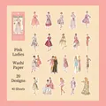 Pink Lady vintage washi paper stickers set for scrapbooking with 20 retro fashion designs - 40 Sheets / Pink Lady