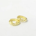 Elegant gold crescent moon hoop earrings with three white zircon stones on white background - 925 Silver / Gold