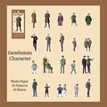 Vintage gentleman washi stickers set featuring 20 retro male fashion designs 40 pieces - 40 Sheets / Gentlemanly Character