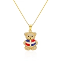 Hip hop style gold teddy bear pendant necklace with sparkling crystals and colorful flag detail - 925 Silver / Gold