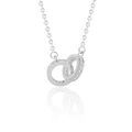 Collana in argento S925 con pendente a due cerchi intrecciati e pavé di zirconi chiari - Argento 925 / Oro Bianco