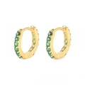 925 sterling silver gold huggie earrings with green cubic zirconia inlay on white background - 925 Silver Gold Plated / Green