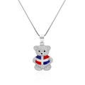 Silver 925 teddy bear pendant necklace with sparkling diamonds and flag enamel detail - 925 Silver / White Gold