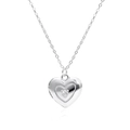 S925 sterling silver heart locket necklace with sparkling zircon stone on white background - White Gold