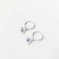 Orecchini a cerchio in argento S925 con occhio del diavolo in smalto blu e zirconi brillanti - Argento 925 / Oro Bianco