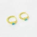 S925 sterling silver beaded hoop earrings with turquoise stones in gold plating - 925 Silver / Turquoise Gold Color