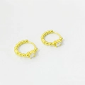 Classic 18K gold beaded hoop earrings with central clear cubic zirconia in 4-prong setting - 925 Silver / White Zirconia Yellow Gold