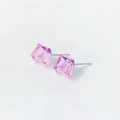 Minimalist S925 sterling silver stud earrings with pink cubic faceted sugar crystals - Pink