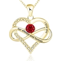 Detail of gold heart infinity necklace with red stone and forever love engraving - 925 Silver (With 40+5cm Cross Chain) / January Red Zirconia Yellow Gold Plated