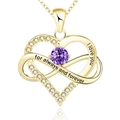 Detail of gold heart infinity necklace with purple stone and I love you engraving - 925 Silver (With 40+5cm Cross Chain) / February Purple Zirconia Yellow Gold Plated