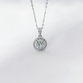 Elegant S925 sterling silver halo pendant necklace with a brilliant round-cut zircon stone - Pendant with 40+5cm O-Chain
