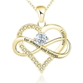 925 silver heart infinity necklace with gold finish and sparkling zircon stones - 925 Silver (With 40+5cm Cross Chain) / April White Zirconia Yellow Gold Plated