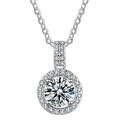 Collana in argento S925 con pendente rotondo in zircone e alone di brillantini - Argento 925 / Solo Ciondolo (Colore Oro Bianco)