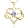 Detail of infinity heart pendant with purple gemstone and forever love engraving - 925 Silver (With 40+5cm Cross Chain) / June Light Purple Zirconia Yellow Gold Plated