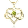 Detail of gold infinity heart necklace with green gemstone and I love you engraving - 925 Silver (With 40+5cm Cross Chain) / August Light Green Zirconia Yellow Gold Plated