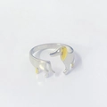 Anello regolabile in argento sterling S925 a forma di bassotto con finiture dorate - Aperto Regolabile / Argento + Oro