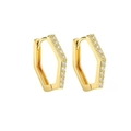 Golden S925 silver hexagonal hoop earrings with sparkling white pavé set cubic zirconia - Gold