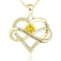 Detail of infinity heart pendant necklace in gold with yellow gemstone and romantic engraving - 925 Silver (With 40+5cm Cross Chain) / November Yellow Zirconia Yellow Gold Plated