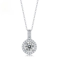 Classica collana halo in argento sterling S925 con ciondolo tondo brillante in zircone - Argento 925 / Pendaglio con catena a O da 40+5cm