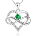 Detail of 925 sterling silver infinity heart necklace with green stone and engraving - 925 Silver (With 40+5cm Cross Chain) / May Green Zirconia White Gold Plated