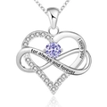 Detail of silver heart infinity necklace with purple stone and love engravings - 925 Silver (With 40+5cm Cross Chain) / June Light Purple Zirconia White Gold Plated