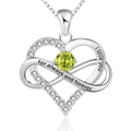 Macro shot of silver heart and infinity pendant with green gemstone and I love you engraving - 925 Silver (With 40+5cm Cross Chain) / August Light Green Zirconia White Gold Plated