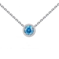 Macro shot of silver S925 necklace with round sky blue zircon and twisted rope border - December Birthstone (XL210)