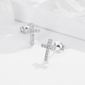 Orecchini a lobo minimalisti in argento sterling S925 con zirconi scintillanti - Argento 925 / Oro Bianco