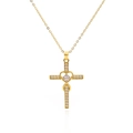 S925 sterling silver gold heart cross necklace with sparkling cubic zirconia stones - Gold