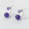 Detailed view of S925 silver stud earrings featuring double purple amethyst beads - 6mm-10mm