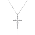 Minimalist 925 sterling silver heart cross necklace with sparkling cubic zirconia accents - White Gold