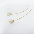 Eleganti orecchini a catena lunga in argento S925 dorato con perle naturali d'acqua dolce - Argento 925 / Oro