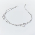 Pulsera de doble capa de plata de ley S925 con corazones y cuentas minimalistas - Plata 925 / Oro Blanco