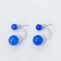 Elegante S925 Silber Ohrstecker mit doppelten blauen Achatperlen im minimalistischen C-Design - 925er Silber / Blau