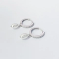 S925 Sterling Silber Creolen mit Zirkon-Pavé und hängenden weißen Perlen - Weißgold